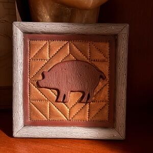 Rustic Pig Wall Art with metal Frame